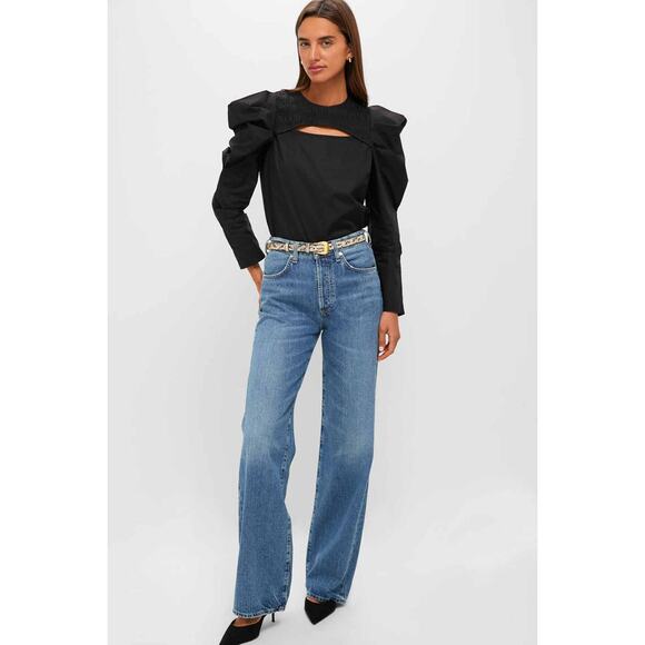 HYACINTH HOUSE Black Keyhole Beckett Blouse Size S NWT Retail $138 Tuckernuck - Picture 1 of 8